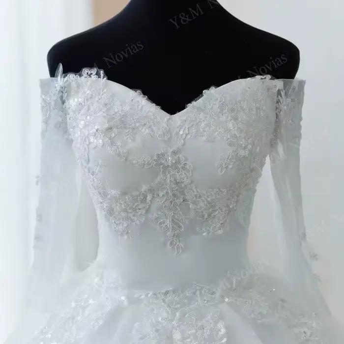 Y & M personnalisé hors de l'épaule princesse chérie robe de mariée pour les femmes longue sans manches Vintage