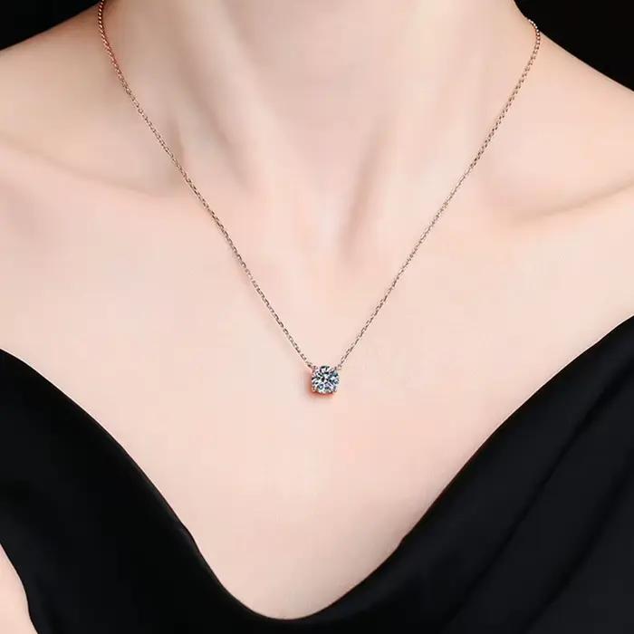 Tezzc 1-5CT Moissanite collier pour femmes mariée scintillant classique diamant pendentif avec certificat 925 bijoux en argent Sterling