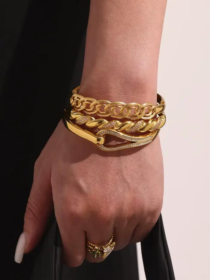 Bracelet Vintage incrusté de Zircon brillant pour femmes, en acier inoxydable, brillant, étanche, bijoux de luxe pour Banquet