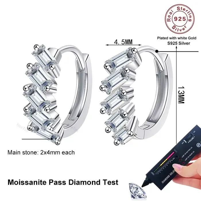 NeeTim – boucles d'oreilles créoles en Moissanite pour femmes, taille émeraude, bijoux de luxe de mariage, argent 925 avec boucle d'oreille plaquée or blanc