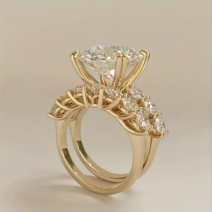 Bague de cocktail en laiton incrustée de CZ brillante pour femmes, style moderne, bijou fantaisie de luxe pour occasions spéciales