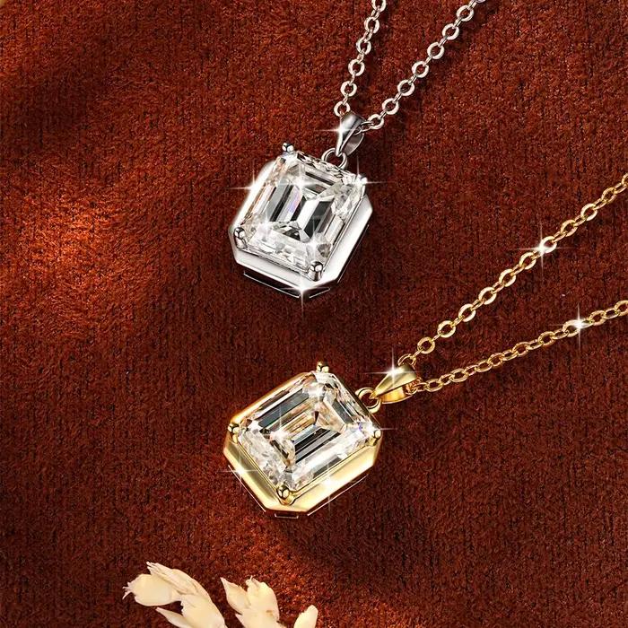 OXTAO Ensemble collier et boucles d'oreilles en moissanite taille émeraude pour femme