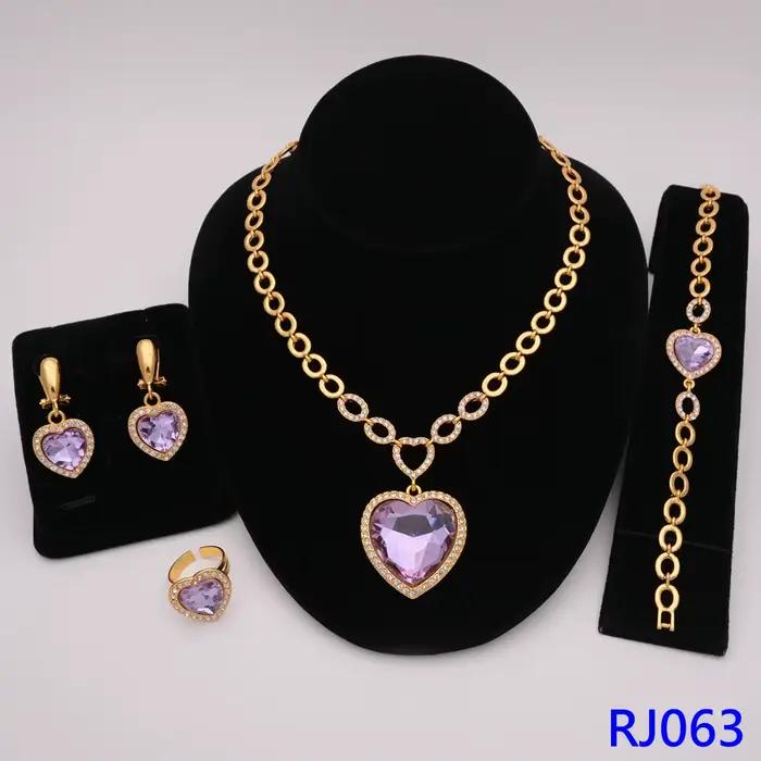 Ensemble de bijoux en perles de corail pour femmes africaines, style Dubaï de luxe, plaqué, 4 pièces : collier, boucles d'oreilles, bague, bracelet, cadeau de fête