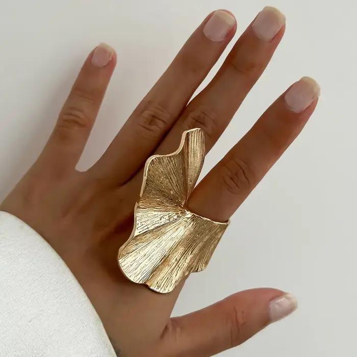 Ginkgo-Bague Plissée en Métal Classique pour Femme et Homme