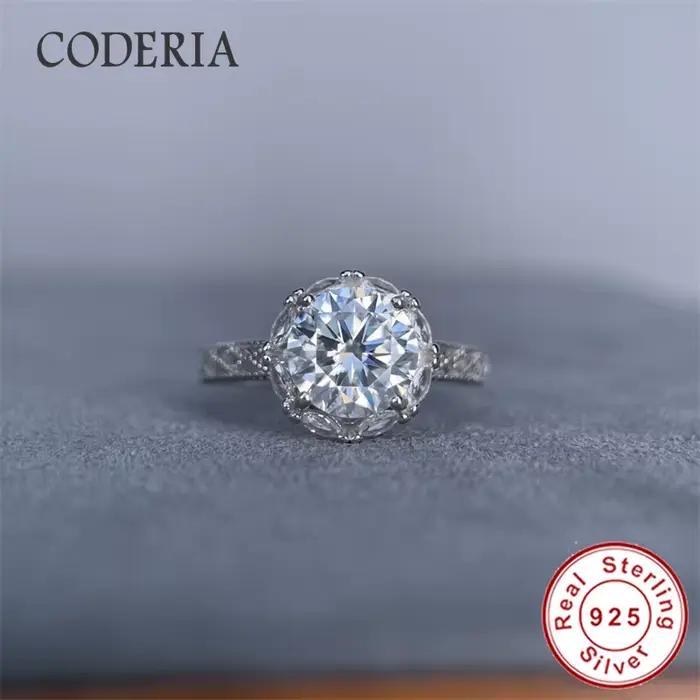 Bague en moissanite 2 carats taille ajustable plaquée or blanc 18 carats argent sterling 925 pour femmes occasions spéciales engagement mariage anniversaire