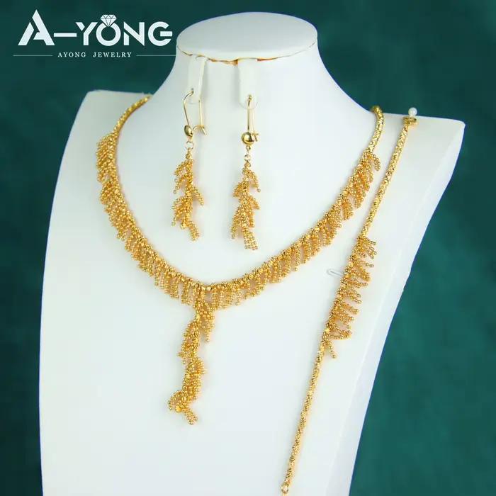 Parure de bijoux vintage arabes en perles, plaqué or 24 carats, avec pampilles et motif blé, collier, bracelet et boucles d'oreilles élégants, bijoux de mode pour femmes Habesha