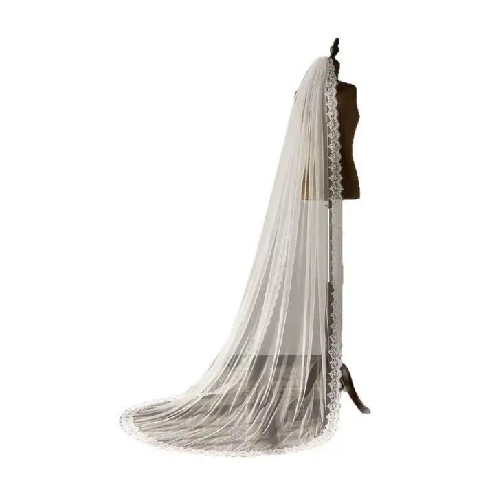 Voile de mariée élégant en polyester vert bordé de dentelle pour femmes, 250 cm, pour mariage et cérémonies spéciales