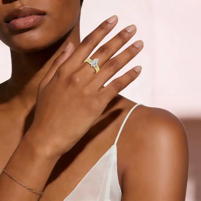 Ensemble de bague de fiançailles pour mariée en or 14 carats plaqué or 3