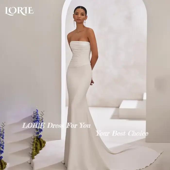 LORIE robes de mariée Vintage fleur 3D épaules dénudées brillant Satin a-ligne ivoire robe