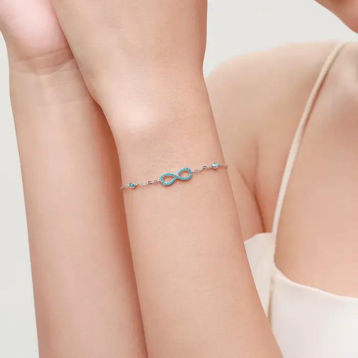MODIAN romantique amour infini Bracelet 925 en argent Sterling Vintage naturel Turquoise chaîne Bracelets pour femme bijoux de mariage