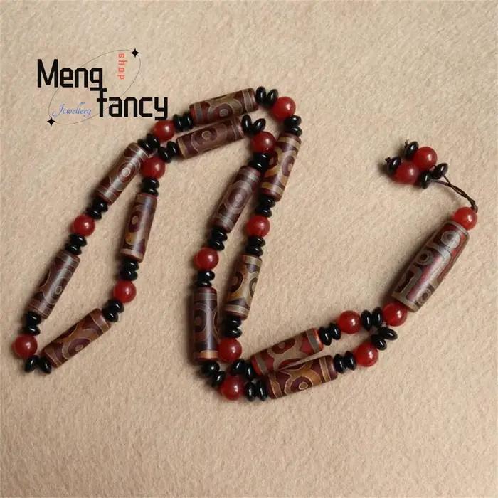 Collier rétro en Agate naturelle de perles célestes à neuf yeux givrées, chaîne de pull de style ancien, mascottes de haute qualité, bijoux à la mode