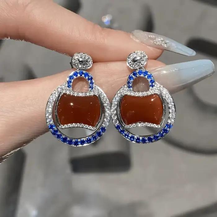 ZOCA-Boucles d'oreilles en forme de corindon rouge malachite pour femme, véritable argent regardé 925, bijoux géométriques chics uniques, forme spéciale