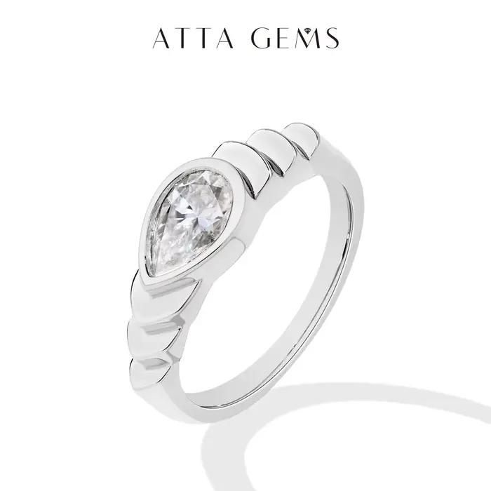 ATTAGEMS – bague Moissanite brillante pour femmes, 1CT, coupe poire, en argent Sterling S925, plaqué