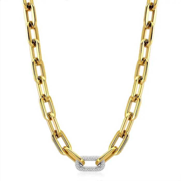Parure de bijoux fantaisie en acier inoxydable plaqué or 18 carats avec chaîne épaisse à fermoir, br
