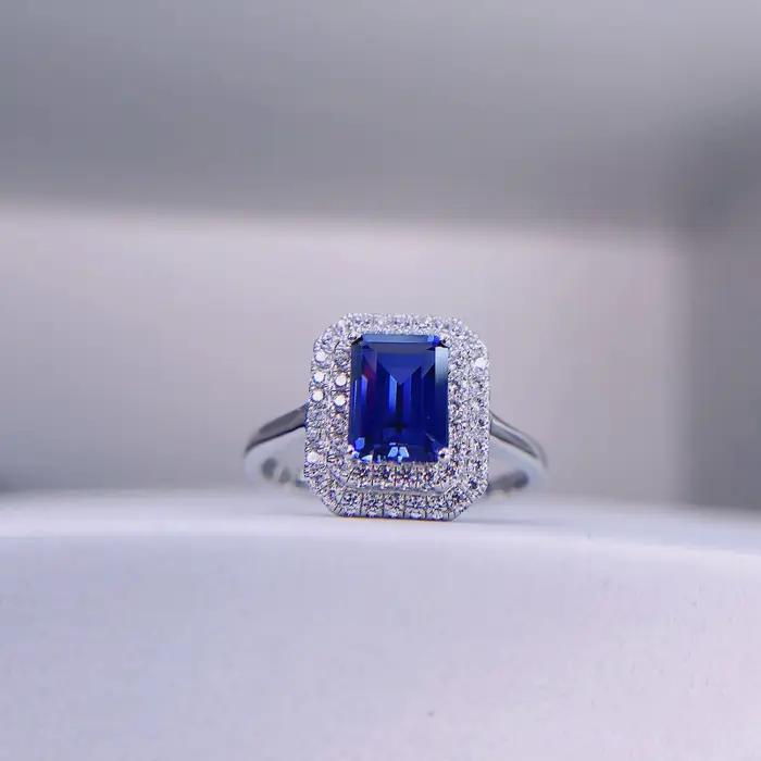 Bague de mariage en or blanc 14 carats avec diamant bleu et jaune, coupe carrée 2 carats, or blanc 5