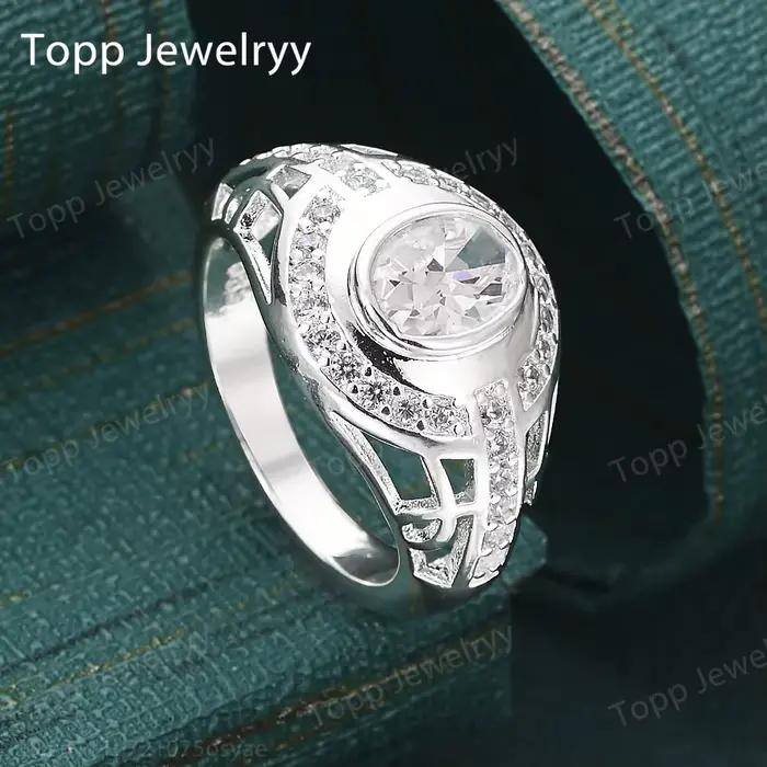Nouvelle bague en argent sterling 925 avec zircon rond, bijoux de mode pour hommes et femmes, cadeau