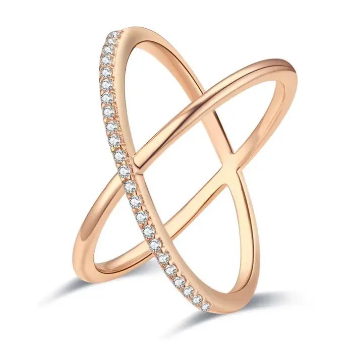SYOUJYO – bagues de couleur or Rose avec croix géométrique Simple, pour femmes, en Zircon naturel, M