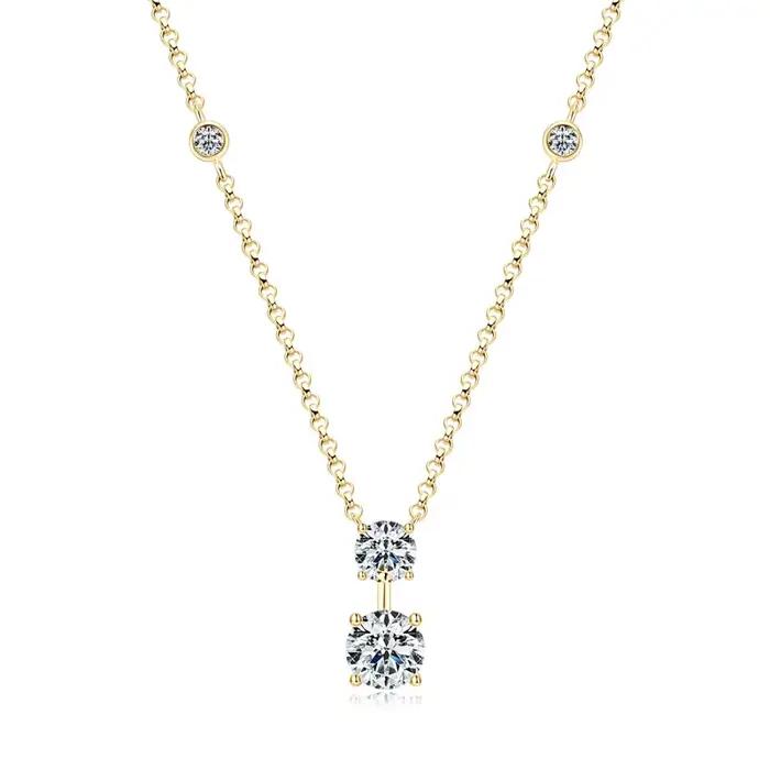 RAPRGOLD – colliers avec pendentif géométrique Moissanite rond pour femmes, chaînes en argent Sterli