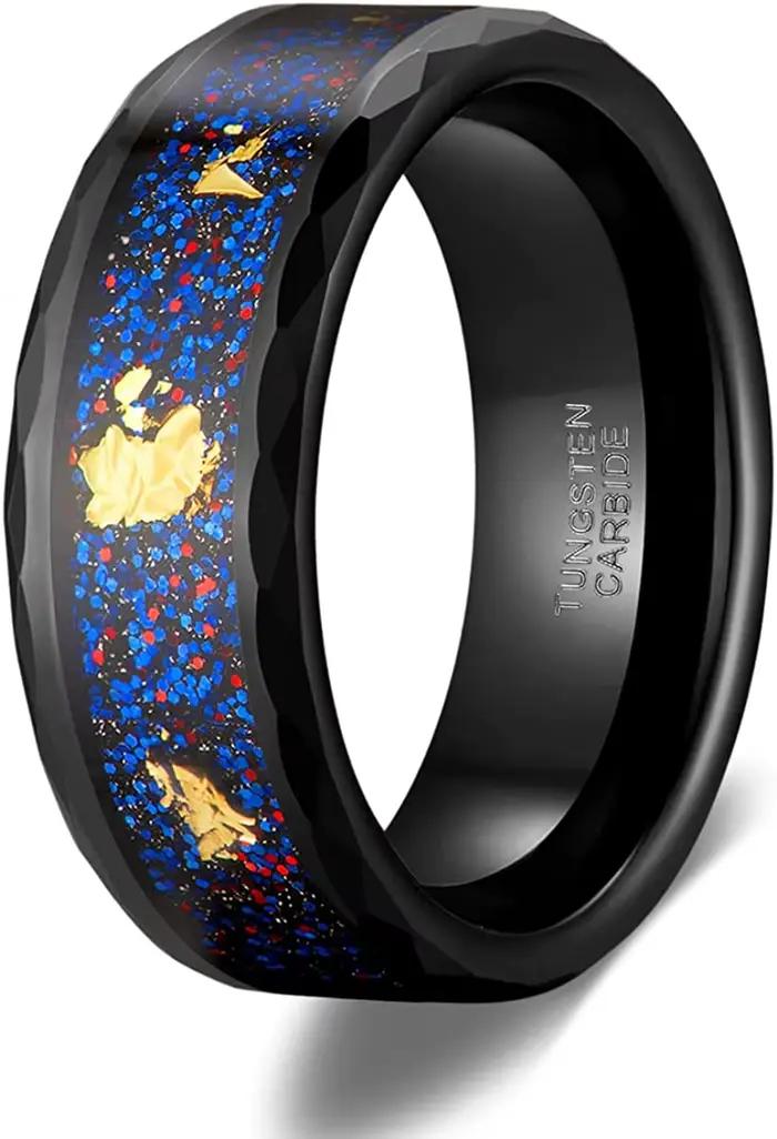 Somen 8mm bagues en tungstène pour hommes femmes galaxie opale couleur or feuille incrustée alliance