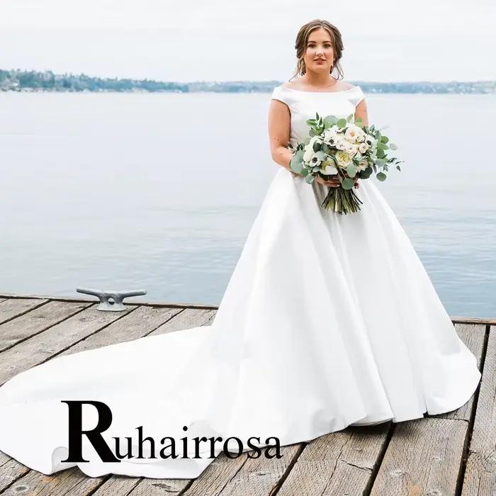 Ruhair robes De mariée à la mode pour les femmes casquette sans manches a-ligne col rond bouton Sati