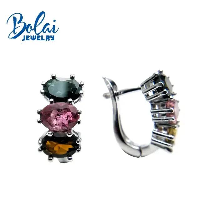 Boucles d'oreilles en tourmaline multicolore ovale, en argent sterling 925, 5x7mm, bijoux fins, boît