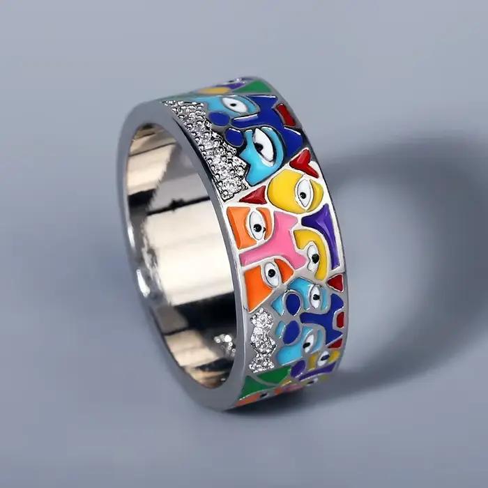 Bagues en émail blanc CZ faites à la main pour femmes, joli chat, carillon unique, fête, bijoux fant