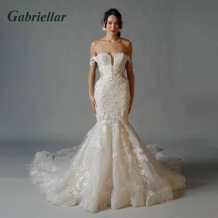 Lements o.org Fairytale Off the Initiated Robes de mariée pour femmes, trompent, appliques 3D, tulle