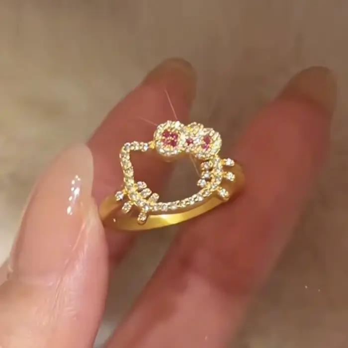 Sanrio Hello Kitty anneaux dessin animé mode femme diamant clouté bague douce filles portant quotidi