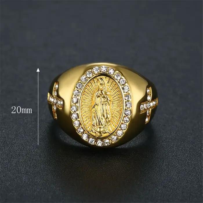 Bagues religieuses de couleur or de la vierge marie pour femmes et hommes, en acier inoxydable glacé