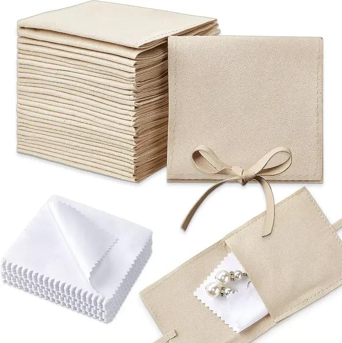 10 pochettes à bijoux en microfibre 8 x 8 cm, sacs d'emballage pour bijoux, sacs cadeaux de luxe ave