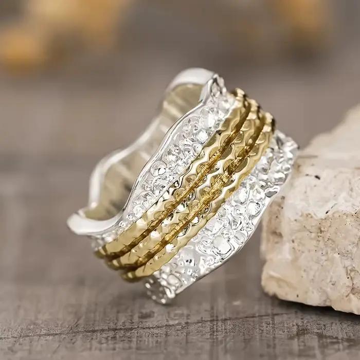Huitan Magnifiques bagues bicolores pour fiançailles, bijoux délicats et élégants pour les fêtes, ac
