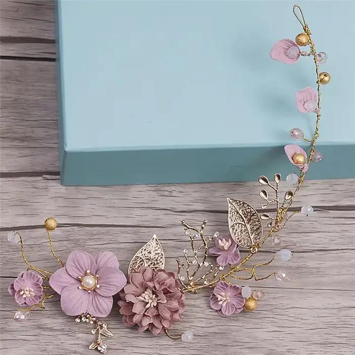Serre-tête fleur rose pour cheveux longs, ornements de cheveux de mariage, coiffe de mariée faite à
