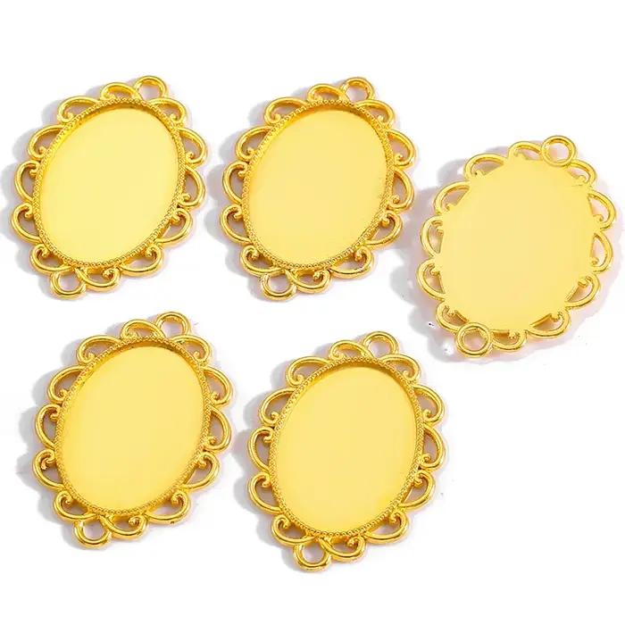 4 pièces collier ovale pendentif réglage Cabochon camée plateau de Base lunette vierge ajustement 25