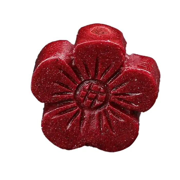 Cinabre gravé fleur de prunier à cinq pétales de fleur perle bijoux bracelet à bricoler soi-même col