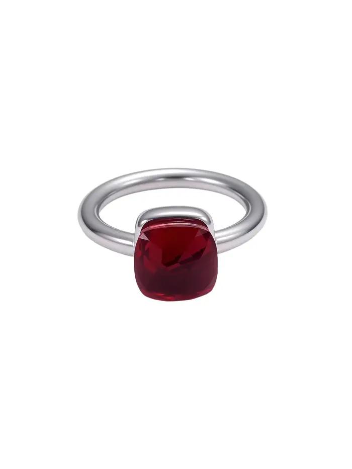 Bague Nude en Cristal Coloré pour Femme, Plaqué Or 18K, Acier Inoxydable, Pierre Carrée Couleur Bonb