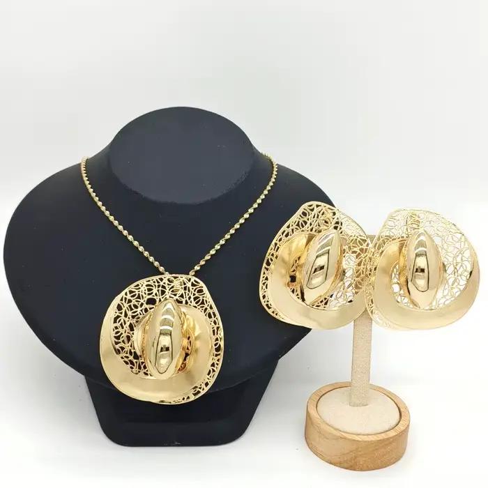 Ensemble de bijoux plaqué or 18 carats de Dubaï, collier et boucles d'oreilles, design géométrique i