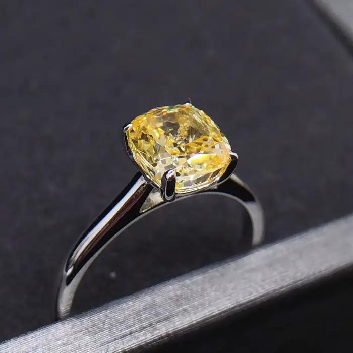 Vogue bijoux 1.5Ct coussin coupe laboratoire cultivé diamant jaune bague de fiançailles 14K AU585 or