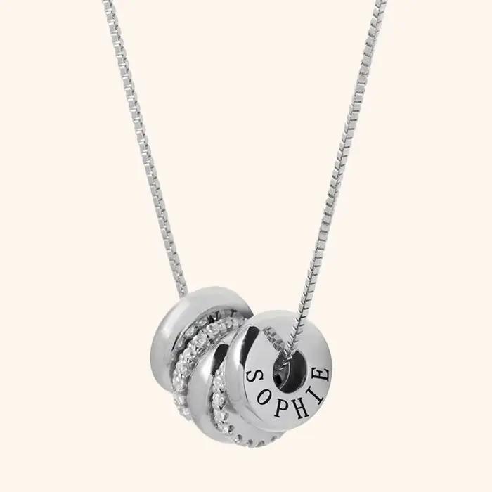 Breloques personnalisées avec nom de famille gravé, collier en cristal, en acier inoxydable, bijoux
