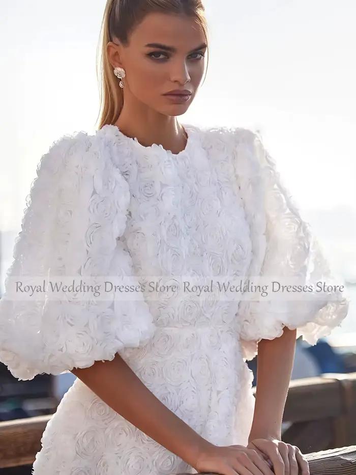 Robe de Mariée Civile Élégante en Mousseline de Soie Blanche, Vêtement à Fleurs Faites à la Main, Co