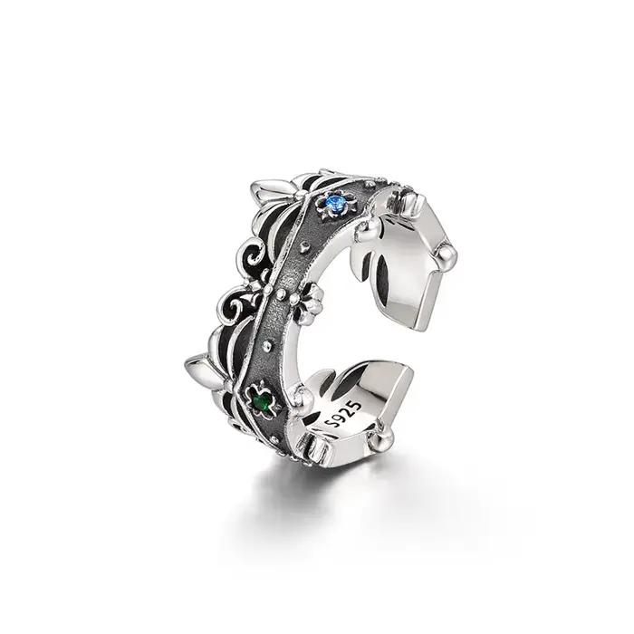 Bague couronne en argent thaïlandais avec Zircon, bijoux Punk de Style roi pour hommes et femmes, ba