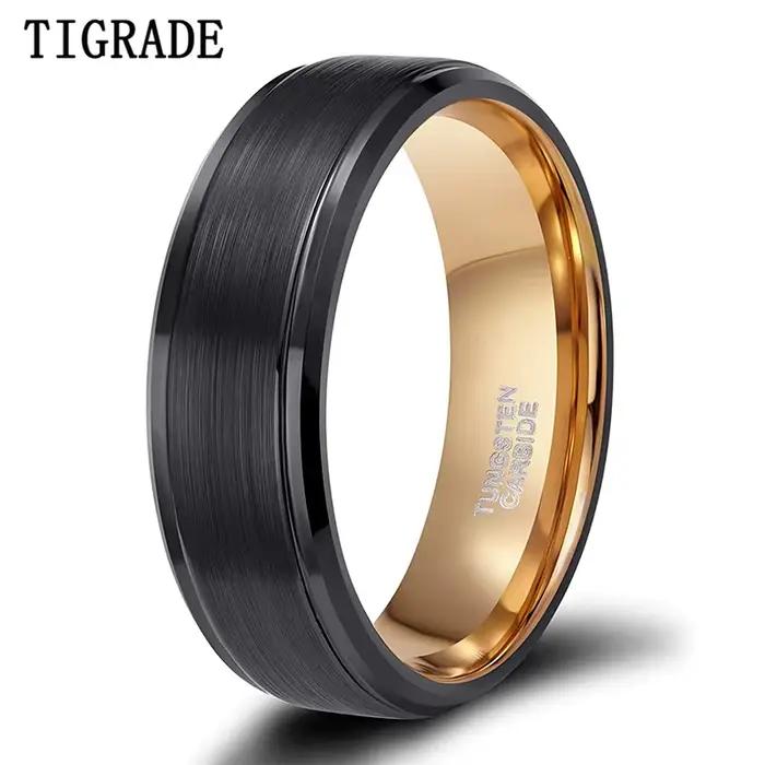 TIGRADE – bague en carbure de tungstène pour hommes, anneau de mariage de couleur noir et Rose or, b