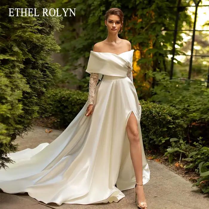 ETHEL ROLYN robe de mariée trapèze élégante en Satin chérie princesse mariée perles dentelle à manch