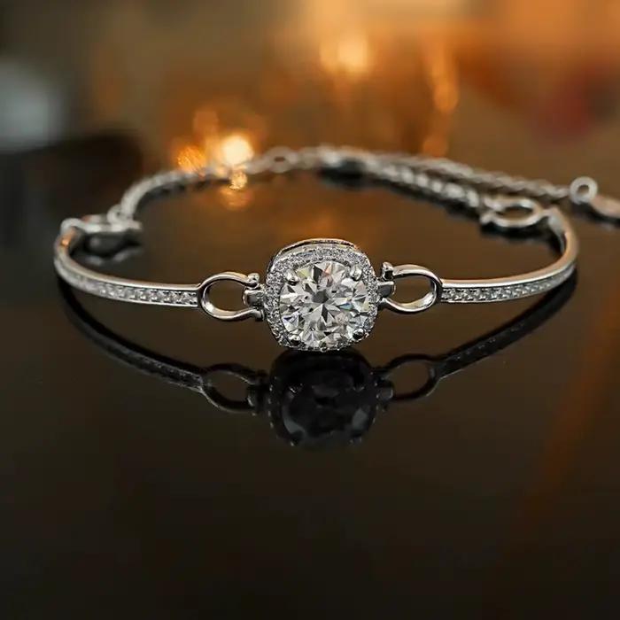 Vinregem VVS1 3EX D couleur coupe ronde 1-2 CT réel Moissanite diamants chaîne Bracelets 925 en arge