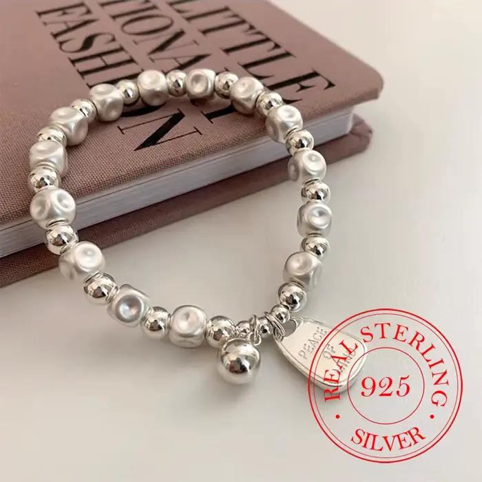 Argent réel coréen 925 en argent Sterling géométrique bosse carrés bracelet à breloques pour femmes