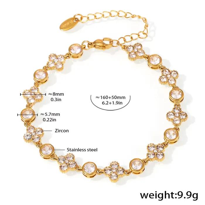 Bracelets en chaîne en acier inoxydable pour femmes, plaqués or 18 carats avec zircon brillant, chaî
