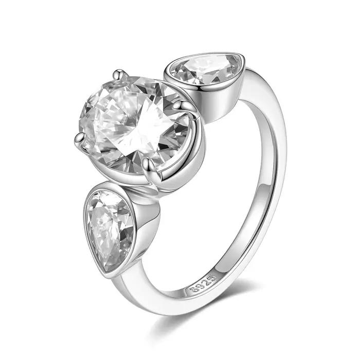 Bague de fiançailles en moissanite ovale et poire 5 carats pour femme, alliance de mariage à 3 pierr