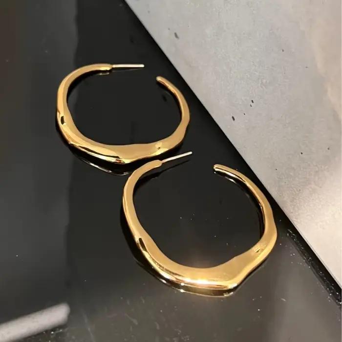 Boucles d'oreilles créoles en or métallique pour femmes et filles, bijoux fantaisie, design européen