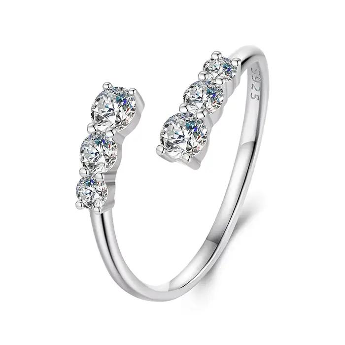 BAMOER-Bague Ajustable Plaqué Or Blanc Moissanite pour Femme, Argent Sterling 925, Bague Ouverte Exq
