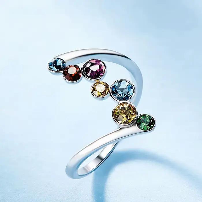 Huitan – bague fantaisie colorée en CZ pour femme, couleur argent, accessoires exquis pour femmes, b
