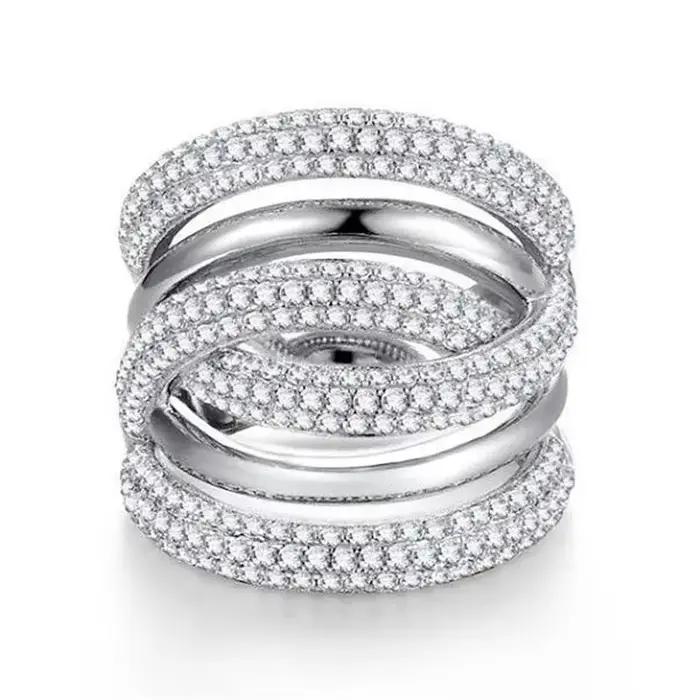 Grande bague faite à la main en or blanc, diamant de laboratoire, bagues de fiançailles, de mariage,